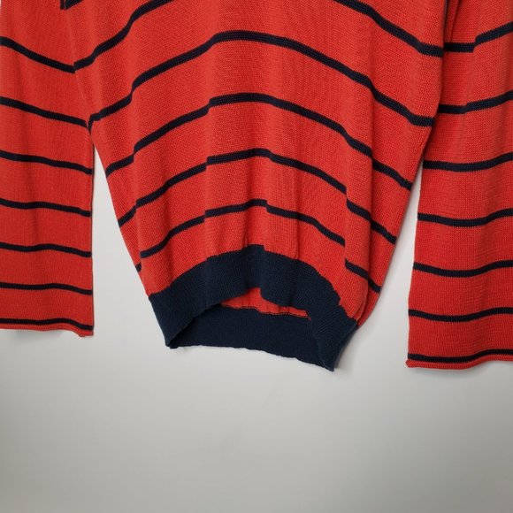 Wooden Ships Women’s V Neck Flare Sleeve Light Red Blue Sweater S M - Picture 3 of 5